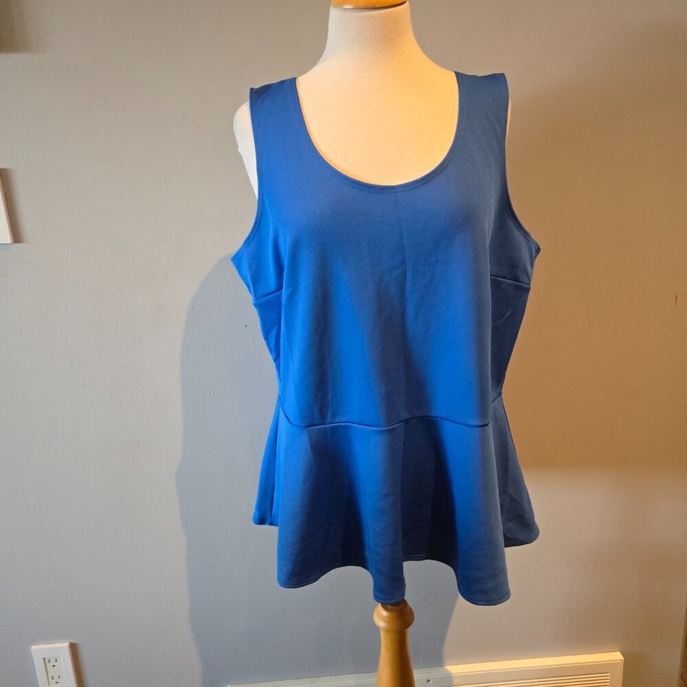Bellina Aqua Blue Sleeveless Peplum Top | Textured Knit | 1X